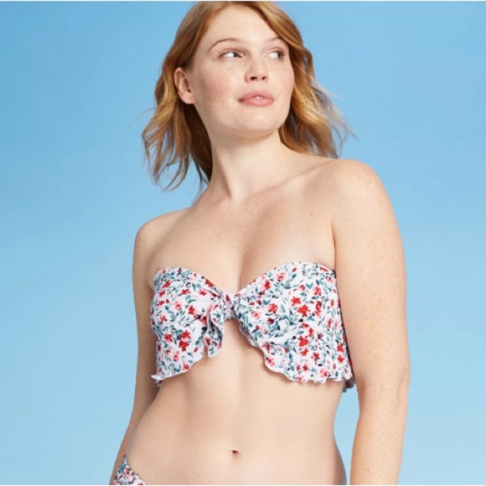Xhilaration White Floral Front Tie Bikini Swimsuit